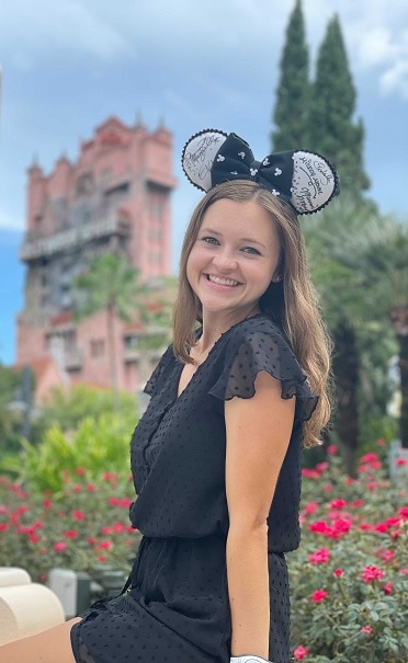 Dara Thompson near the Tower of Terror in Disney's Hollywood Studios